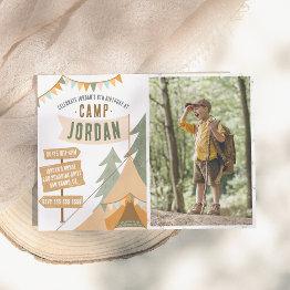 Small Camping Outdoor Adventure Boy Birthday Party Photo Invitation Front View