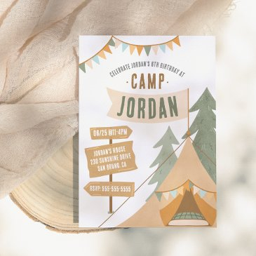 camping theme outdoor adventure boy birthday party invitation