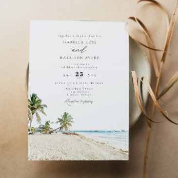 cancun mexico watercolor beach wedding invitation