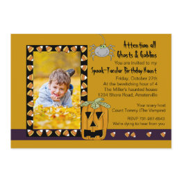 Small Candy Corn - Photo Halloween Birthday Party Invita Invitation Front View