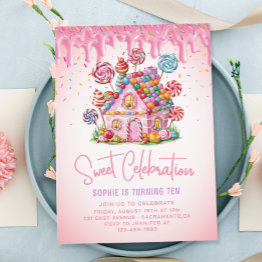 Small Candyland Sweet Celebration Kids Birthday Party Invitation Front View