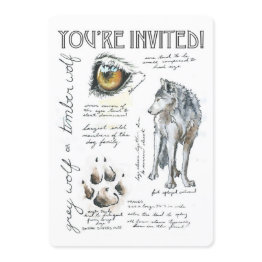 Small Canis Lupus Wolf Illustration Invitation Front View