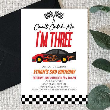 can't catch me red race car 3rd birthday party invitation