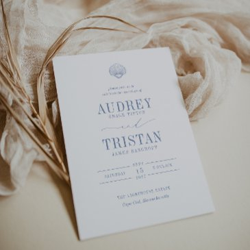 cape cod coastal blue wedding invitation