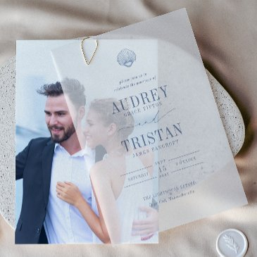 cape cod coastal wedding vellum invitations