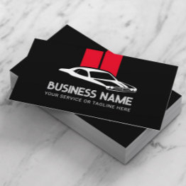 Small Car Dealer Auto Repair Black & Red Automotive Business Invitations Front View