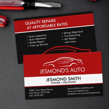 car silhouette - mechanic auto repair red business invitations