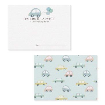 car with balloons blue boy baby shower advice enclosure invitations
