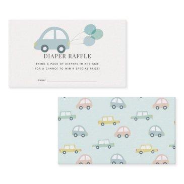 car with balloons blue boy diaper raffle ticket enclosure invitations