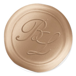 Small Caramel Double Monogram Faux Wax Seal Stickers Front View