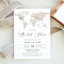 Small Carmen Beige Map Travel Adventure Bridal Shower Invitation Front View