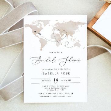 carmen beige map travel adventure bridal shower invitation