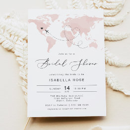 Small Carmen Blush Map Travel Adventure Bridal Shower Invitation Front View