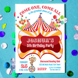 Small Carnival Circus Birthday Party Invitation Front View