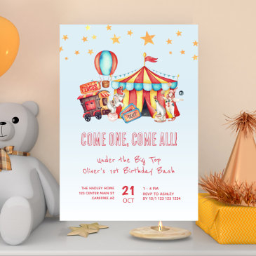 carnival circus boy 1st birthday bash invitation