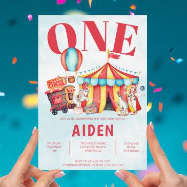 carnival circus festival kid's 1st birthday invitation