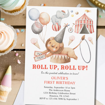carnival circus kids 1st birthday party invitation