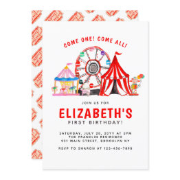 Small Carnival Circus Tent Clown Show Party Kid Birthday Invitation Front View