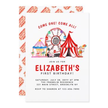 carnival circus tent clown show party kid birthday invitation