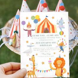 Small Carousel Circus Color Carnival Birthday Invitation Front View