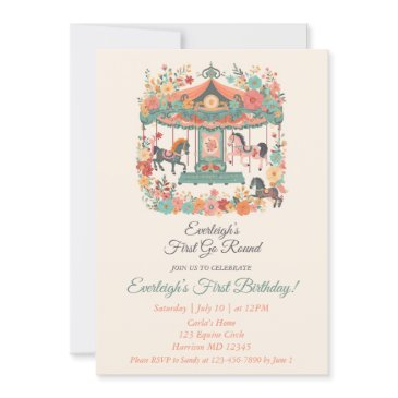 carousel go round first birthday invitation