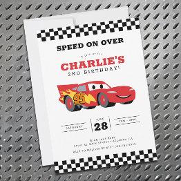 Small Cars Lightning Mcqueen Birthday Invitation Front View