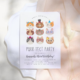 Small Cartoon Cats Kids’ Purr-fect Birthday Party Invitation Front View