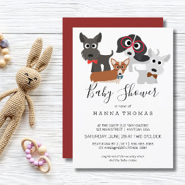 Small Cartoon Dogs Baby Shower Invitation Front View