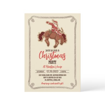 cartoon red santa claus ryding on horse    invitation