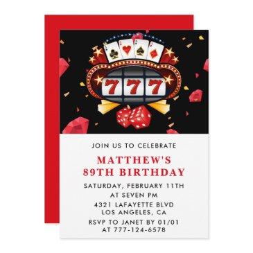 casino theme red dice roulette poker 89th birthday invitation