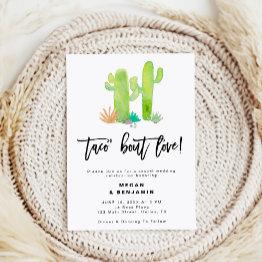 Small Casual Cactus Succulent Taco Bout Love Wedding Invitation Front View