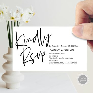 casual elegance, black script, rsvp respond enclosure invitations