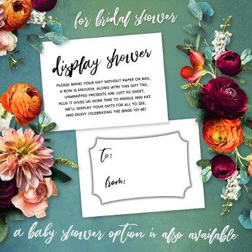 casual script display bridal shower gift invitations