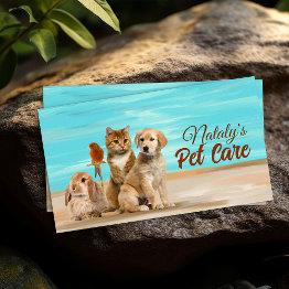 Small Cat, Dog, Canary And Rabbit Illustration Business Invitations Front View