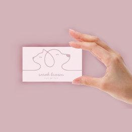 Small Cat Dog Soft Pink Line Logo Petsitter Business Invitations Front View