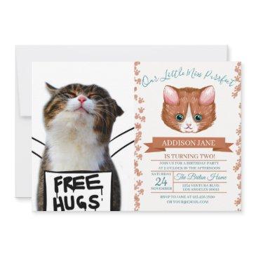 cat holding free hugs sign invitation