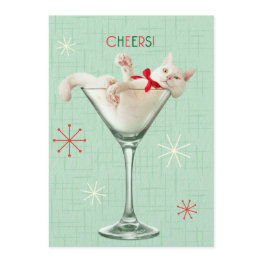 Small Cat In Martini Glass Invitation Front View