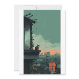 Small Cat On The Roof Invitation Front View