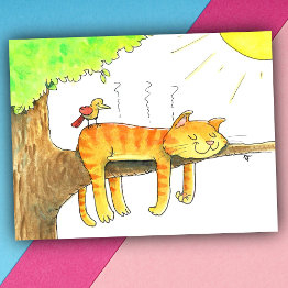 Small Cat Sleeping In The Sun Postinvitations Front View