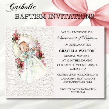 catholic baby girl baptism invitations