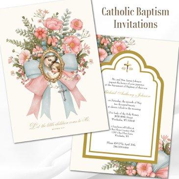 catholic baptism floral mary and jesus invitation