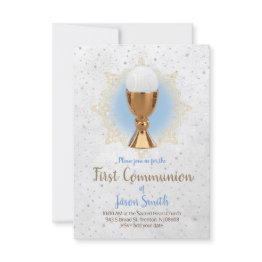Small Catholic Boy First Communion Chalice Host Invitation Front View
