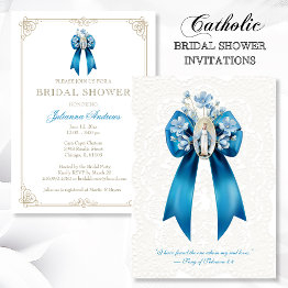 Small Catholic Bridal Shower Blessed Mother Mary Invitation Front View