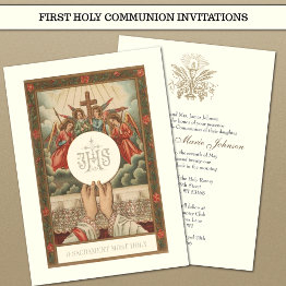 Small Catholic Communion Eucharist Priest Mass Invitation Front View