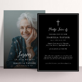 Small Catholic Cross Funeral | Religious Memorial Photo Invitation Front View