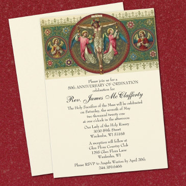 catholic elegant priest ordination anniversary invitation