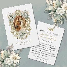 Small Catholic Floral Wedding Prayer Invitations Front View