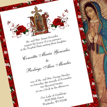 catholic guadalupe religious red roses wedding invitation