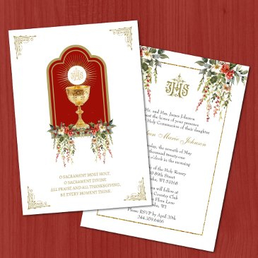 catholic holy communion elegant floral invitation