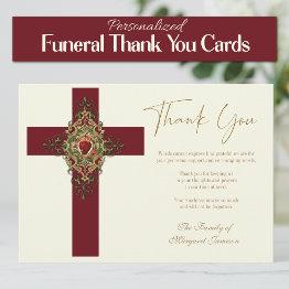 Small Catholic Sacred Heart Cross Funeral Memorial Thank You Invitations Front View